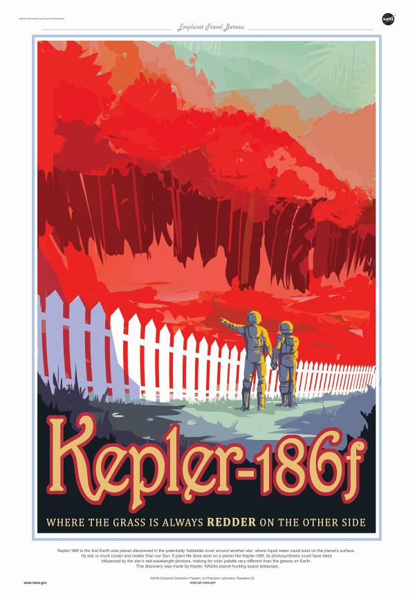 Kepler-186f is the first Earth-size planet discovered in the potentially 'habitable zone' around another star, where liquid water could exist on the planet's surface. Its star is much cooler and redder than our Sun. If plant life does exist on a planet li